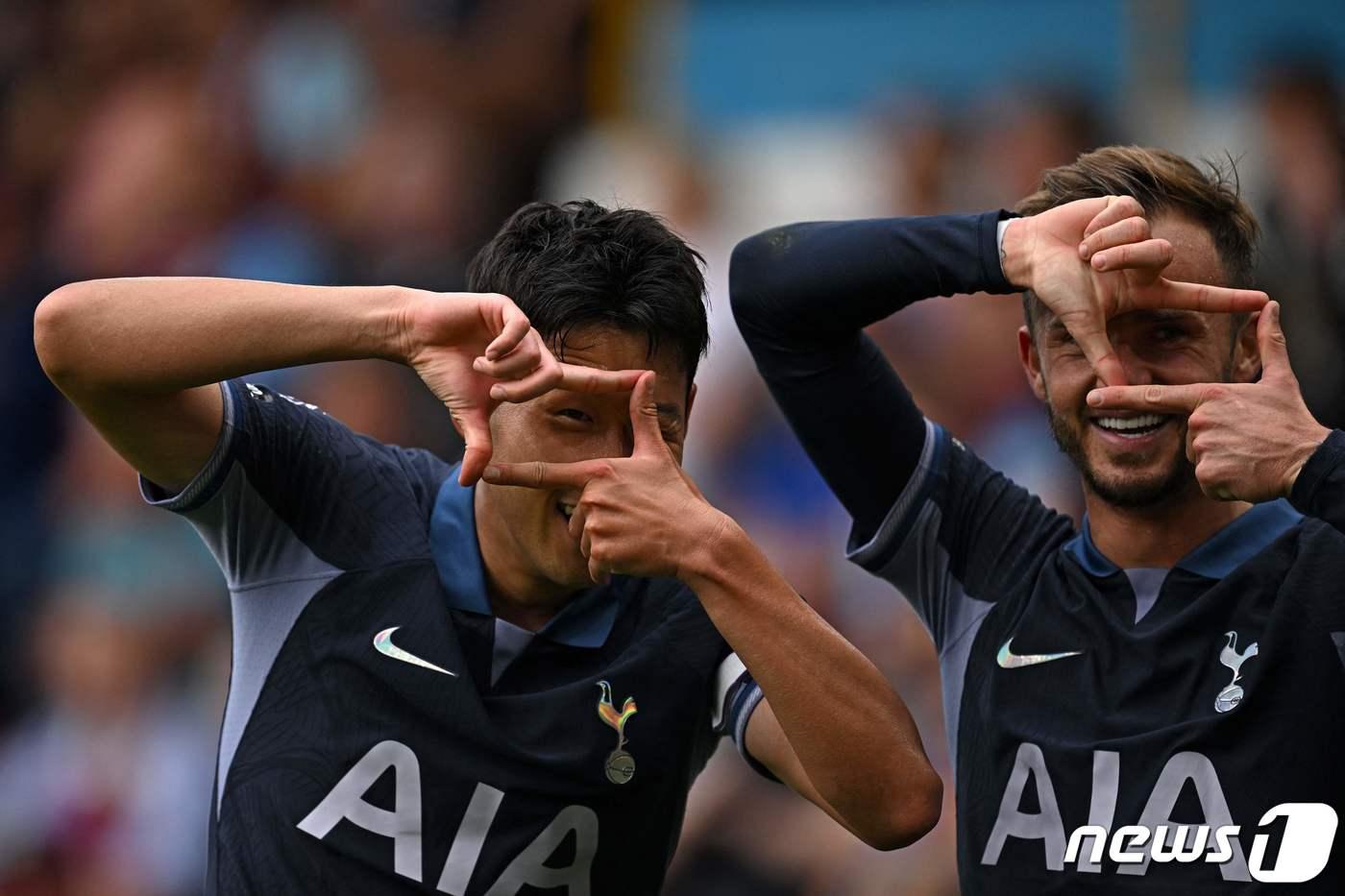 토트넘의 손흥민과 제임스 매디슨.  ⓒ AFP=뉴스1 ⓒ News1 우동명 기자