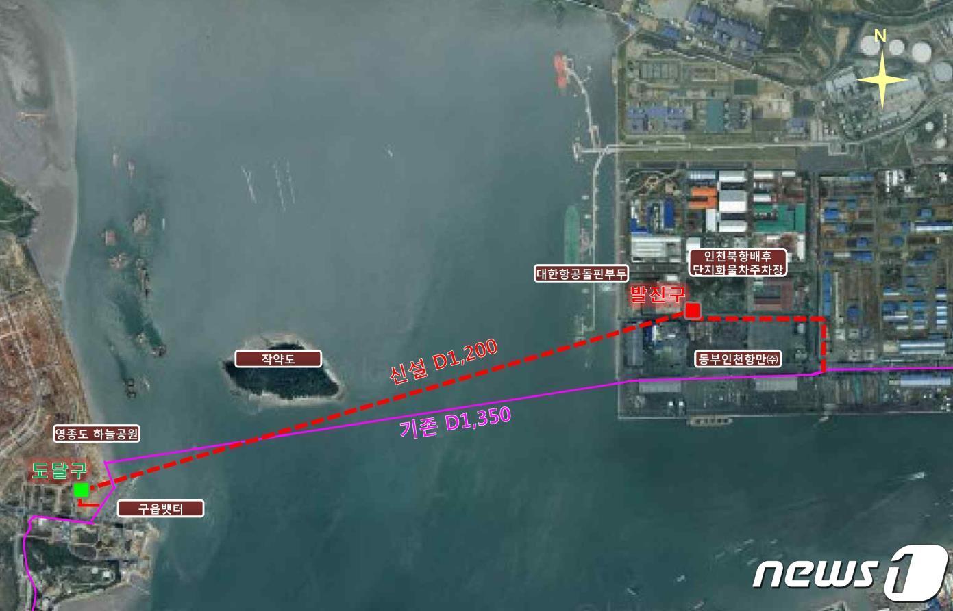 본문 이미지 - 영종도 해저터널 송수관로 설치 위치도.(인천시 제공)