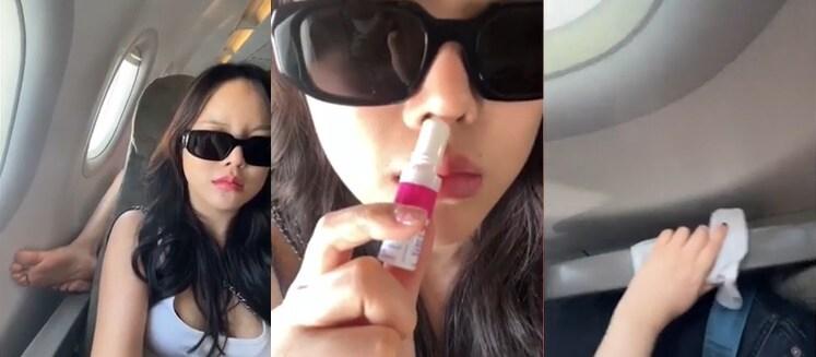본문 이미지 - 지난 2일 저가 항공사 여객기에 탑승한 여성 승객이 남성 승객의 민폐 행동으로 고통을 겪었다는 사연이 전해졌다. (데일리익스프레스 갈무리)