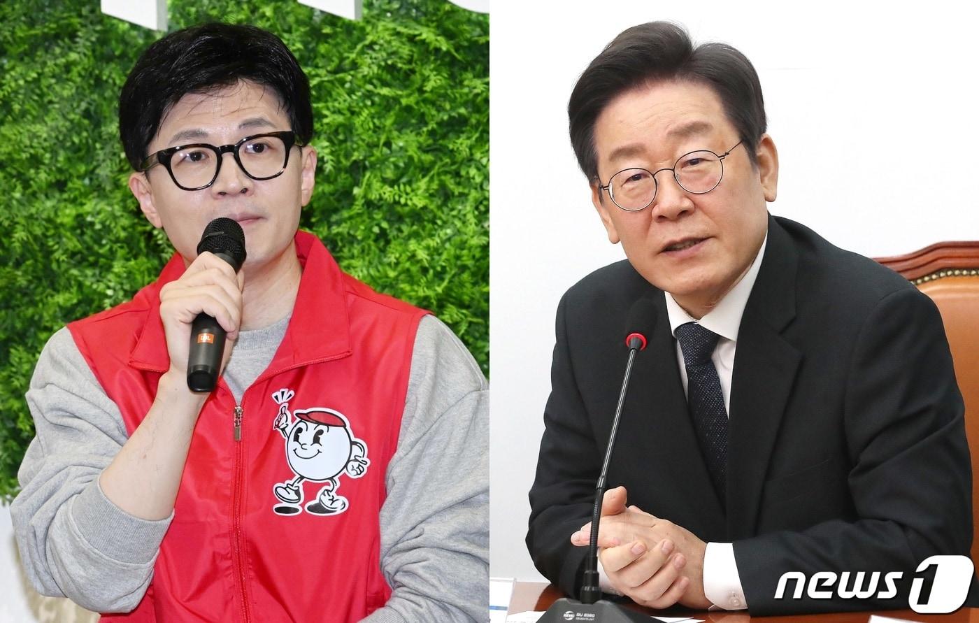 본문 이미지 - 한동훈 국민의힘 비상대책위원장과 이재명 더불어민주당 대표가 18일 각각 저출생 문제 해결 공약을 발표했다. 2024.1.18/뉴스1 ⓒ News1 국회사진취재단,임세영 기자