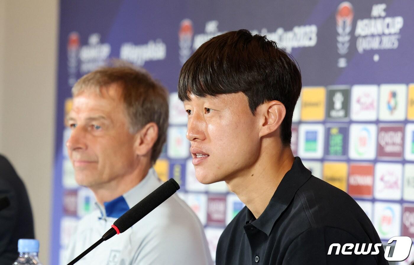 본문 이미지 - 2023 아시아축구연맹(AFC) 카타르 아시안컵에 출전 중인 대한민국 축구대표팀 이재성이 19일(현지시간) 카타르 도하 메인미디어센터(MMC)에서 열린 공식 기자회견에서 출사표를 밝히고 있다. 2024.1.19/뉴스1 ⓒ News1 김성진 기자