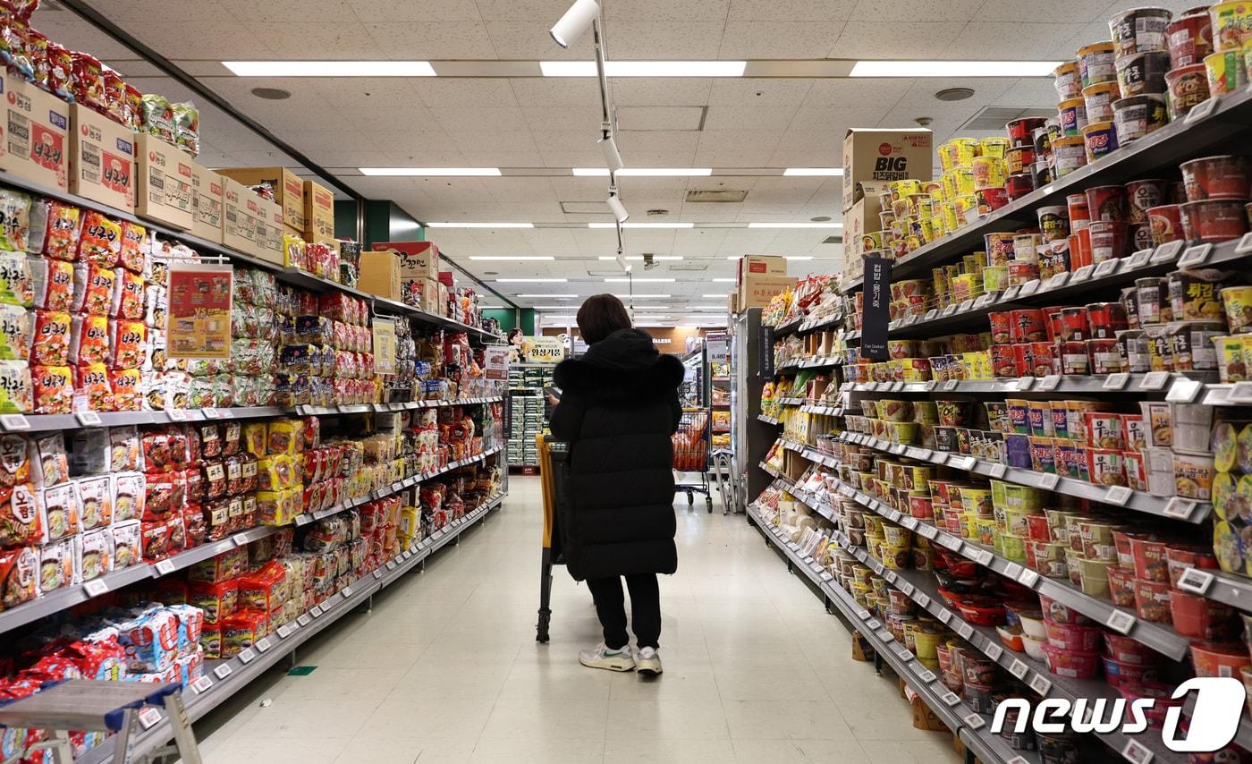 서울 시내의 한 대형마트를 찾은 시민들이 장을 보고 있다. 2024.1.2/뉴스1 ⓒ News1 구윤성 기자