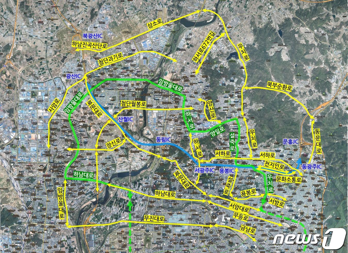 본문 이미지 - 광주 도시철도 2호선 2단계 공사 등 우회도로 가능 도로.(광주시 제공)/뉴스1 