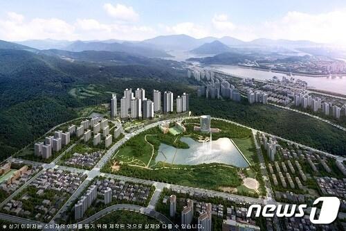 본문 이미지 - 더샵 광양레이크센텀 광역조감도.(포스코이앤씨 제공)