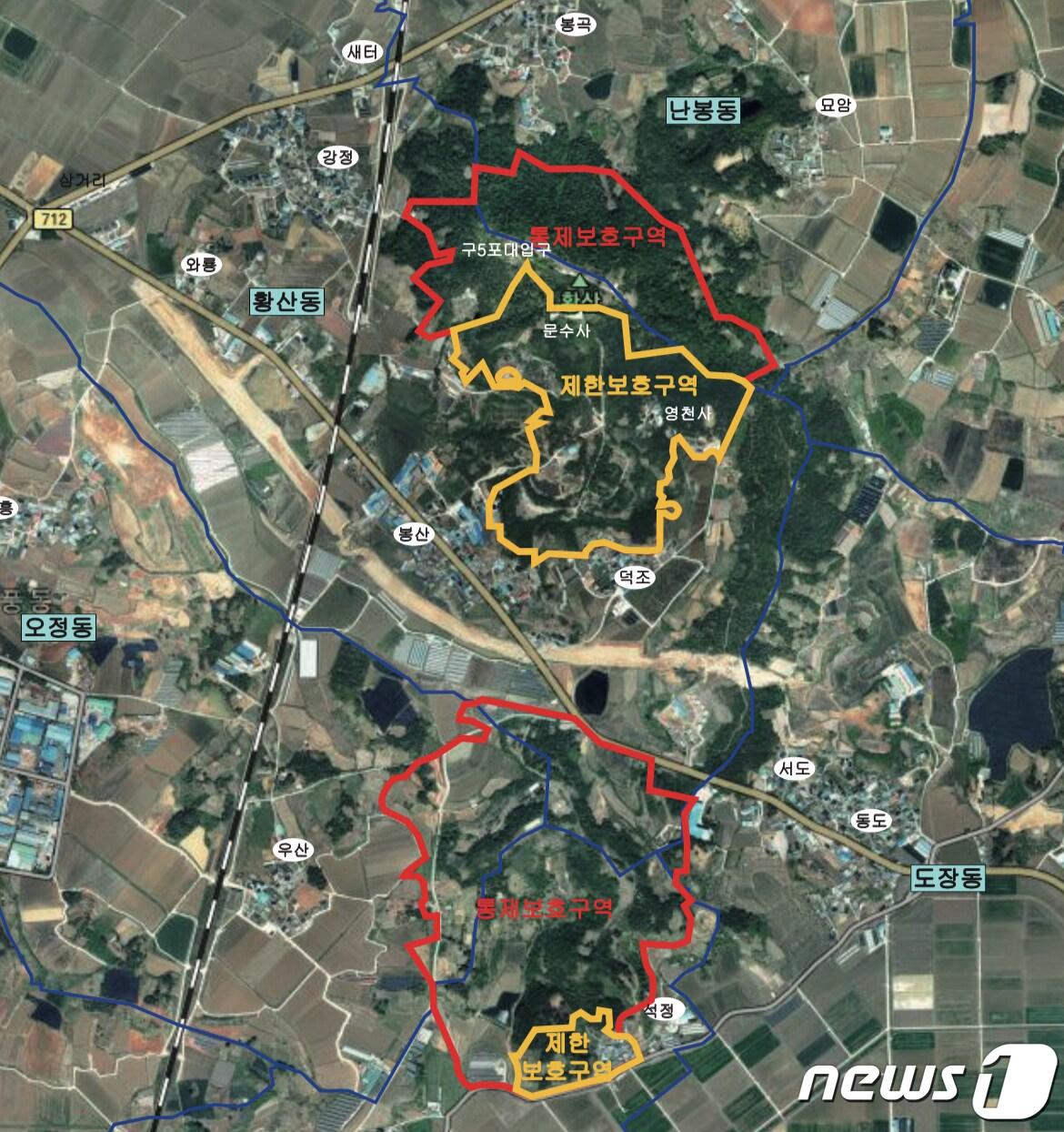 본문 이미지 - 군사시설 보호구역이었던 전북 김제시 신풍동 소재 '황산'이 통제구역에서 제한보호구역으로 완화돼 근린공원으로 조성될 전망이다.(김제시 제공) 2024.1.29/뉴스1