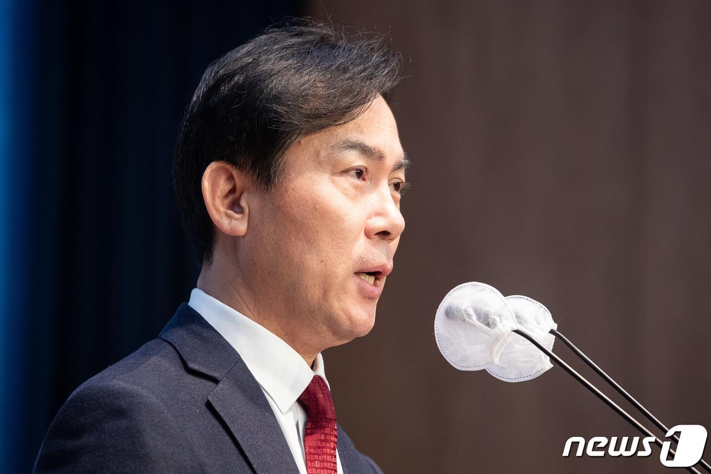 김영우 전 국민의힘 의원이 8일 서울 여의도 국회 소통관에서 제22대 총선 서울 동대문구&#40;갑&#41; 출마선언을 하고 있다. 2024.1.8/뉴스1 ⓒ News1 유승관 기자