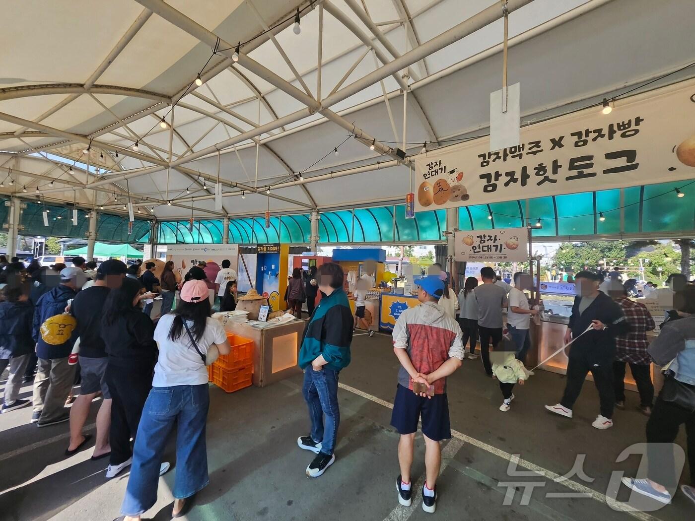 본문 이미지 - 12일 오후 1시쯤 춘천 샘밭장터에서 열리는 감자 페스타에 시민들이 각종 프로그램을 체험하고 있다.2024.10.12 한귀섭 기자