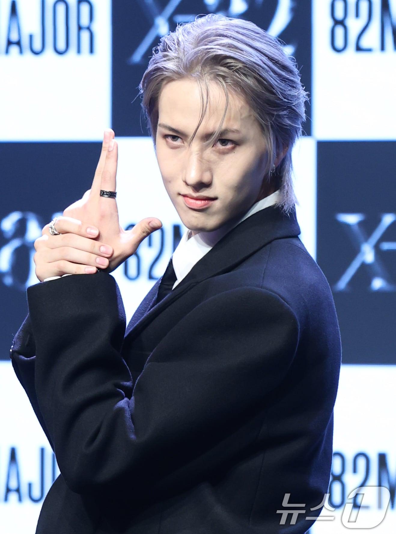 본문 이미지 - 그룹 82메이저(82MAJOR) 조성일이 15일 서울 강남구 일지아트홀에서 열린 미니 2집 'X-82(엑스-82)' 발매 쇼케이스에서 포즈를 취하고 있다. 2024.10.15/뉴스1 ⓒ News1 권현진 기자