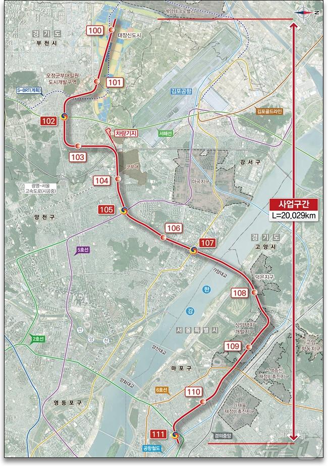 본문 이미지 - 대장~홍대 광역철도 노선도. (고양시 제공)