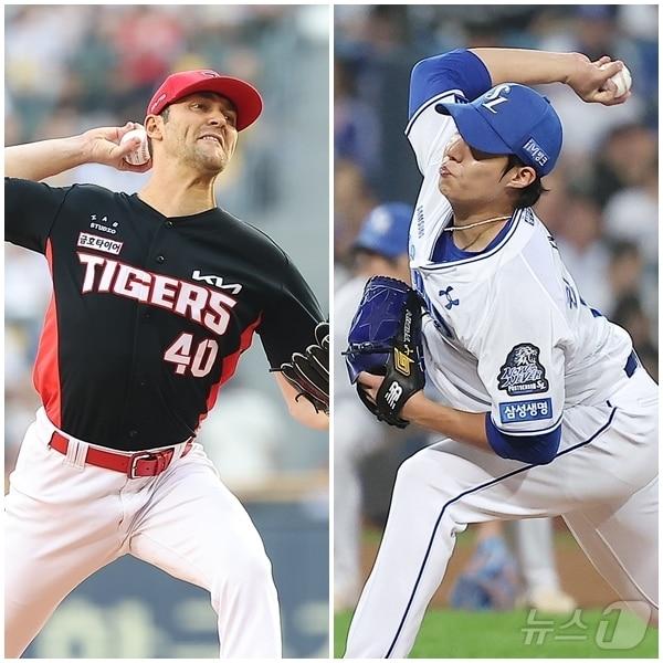 본문 이미지 - KIA 네일(왼쪽)과 삼성 원태인이 KS 1차전에서 선발 맞대결을 펼친다.ⓒ News1 DB