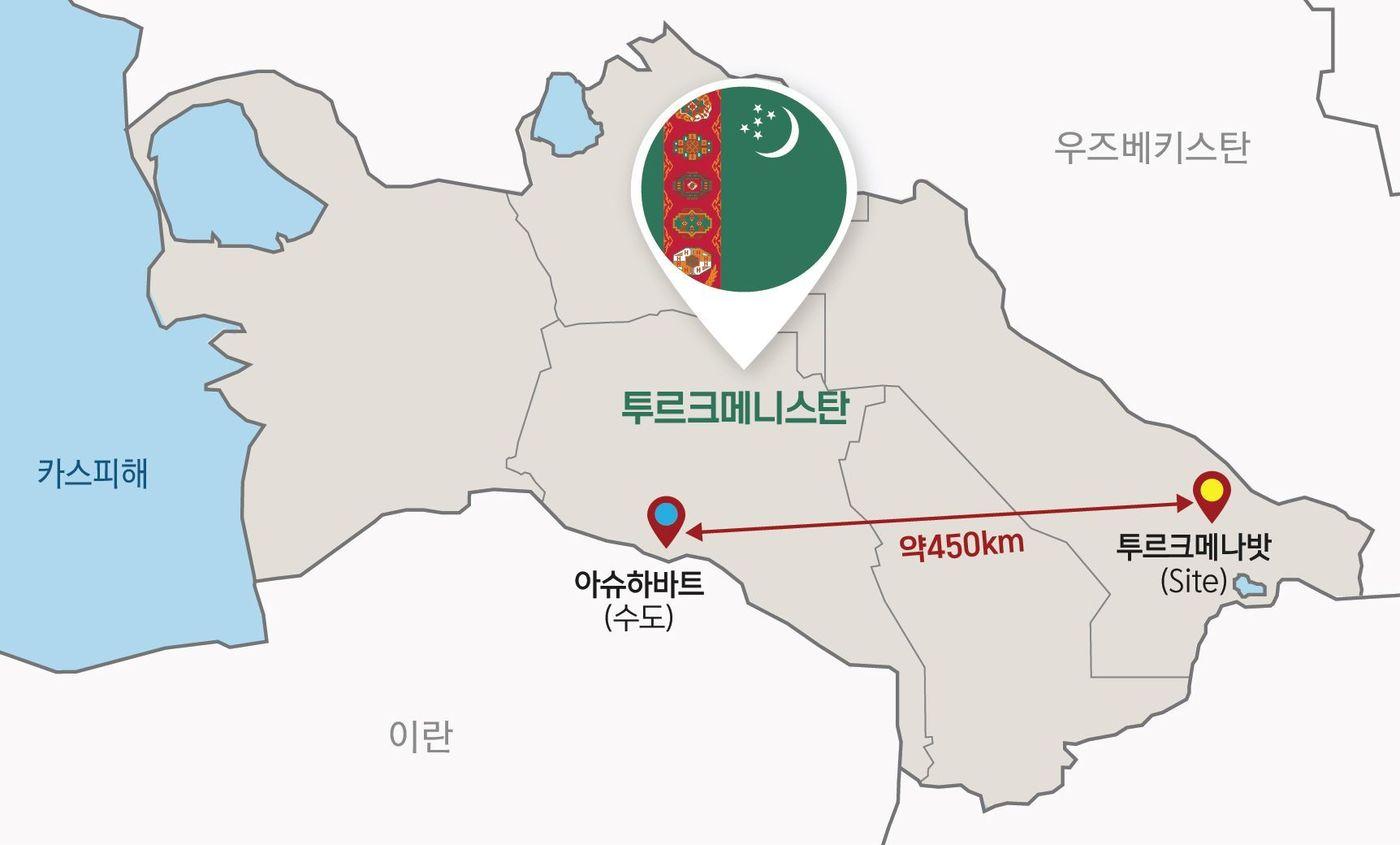본문 이미지 - 대우건설 투르크메니스탄 비료공장 위치도.(대우건설 제공)