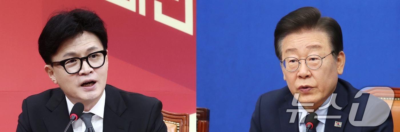 본문 이미지 - 사진은 이날 오전 양당 최고위원회의에서 발언하는 한동훈 대표(왼쪽)와 이재명 대표. 2024.10.21/뉴스1 ⓒ News1 이광호 기자,김민지 기자