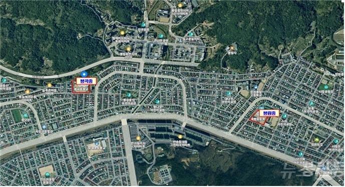 본문 이미지 - 봉림중과 봉곡중 학교 위치도(경남교육청 제공)