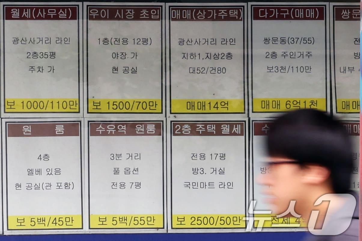 본문 이미지 - 서울 강북구의 한 공인중개사 사무소에 전·월세 매물 전단이 붙어있다. /뉴스1 ⓒ News1 황기선 기자