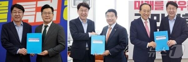 본문 이미지 - 우범기 전주시장이 지난 30일부터 이틀 동안 국회에 상주하며 양당 원내대표와 지역연고 국회의원, 예결위원장 등을 만나 국가예산 확보를 위한 협조를 요청했다.(전주시 제공)/뉴스1