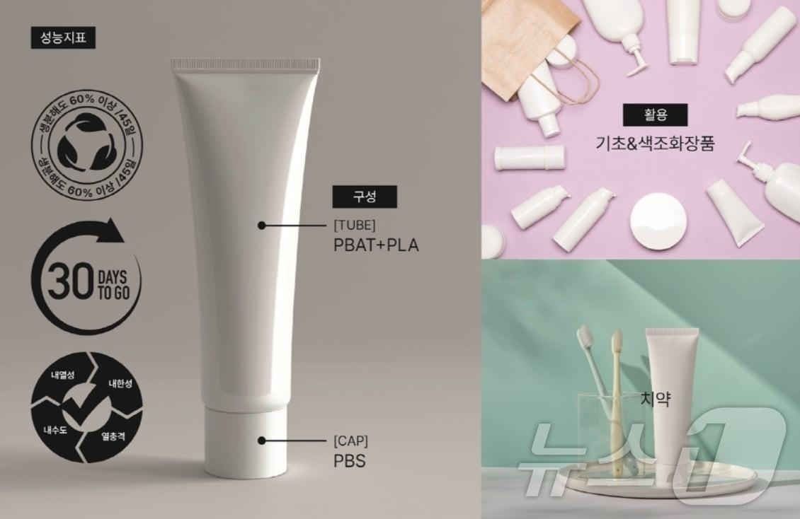 본문 이미지 - 한국섬유개발연구원은 31일 화장품용 튜브형 용기의 생분해 소재 제조 기술을 국산화하는 데 성공했다고 밝혔다. 사진은 튜브형 용기에 담은 화장품 모습.(섬유개발연구원 제공)