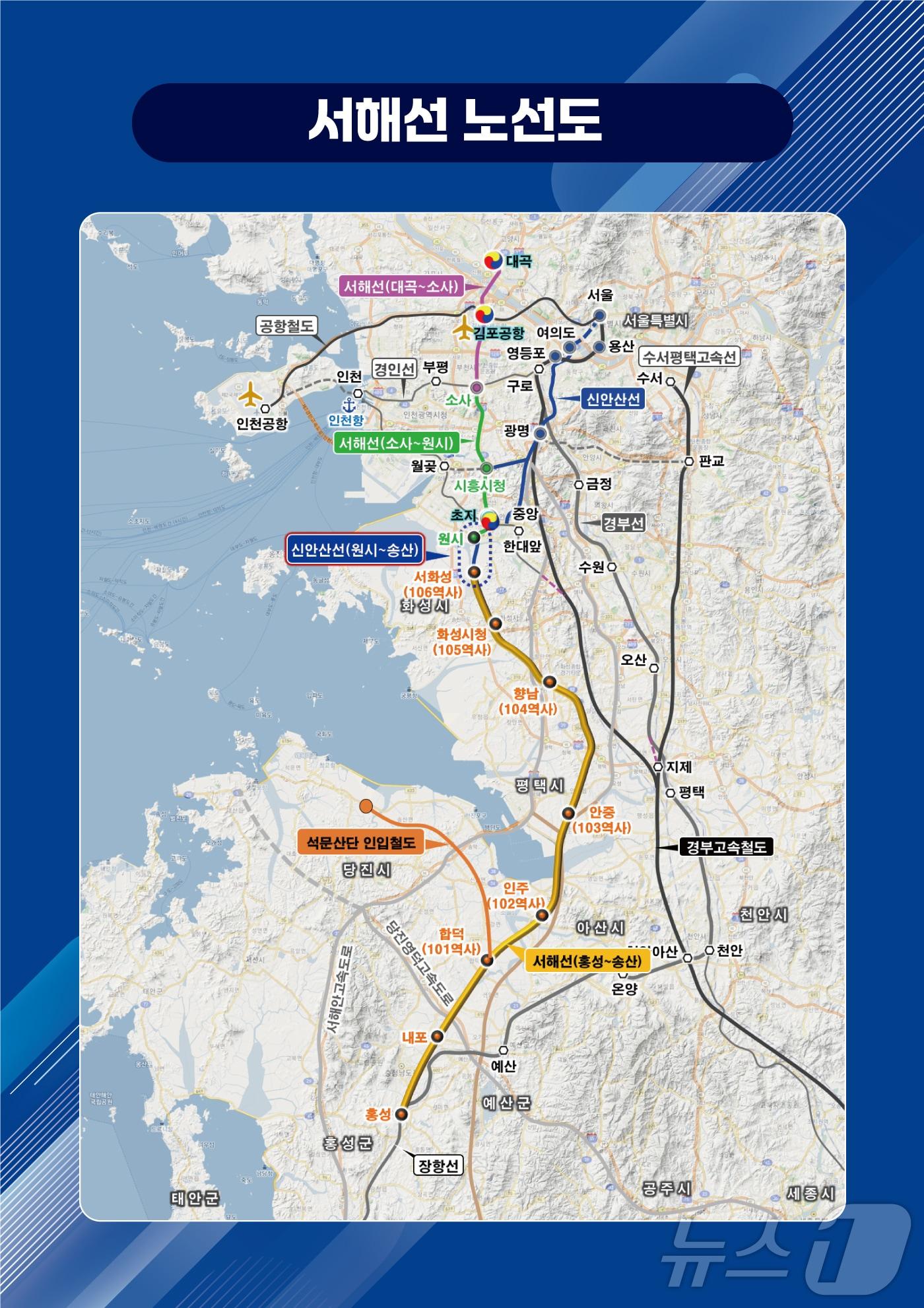 본문 이미지 - 서해선 철도 노선도. /뉴스1