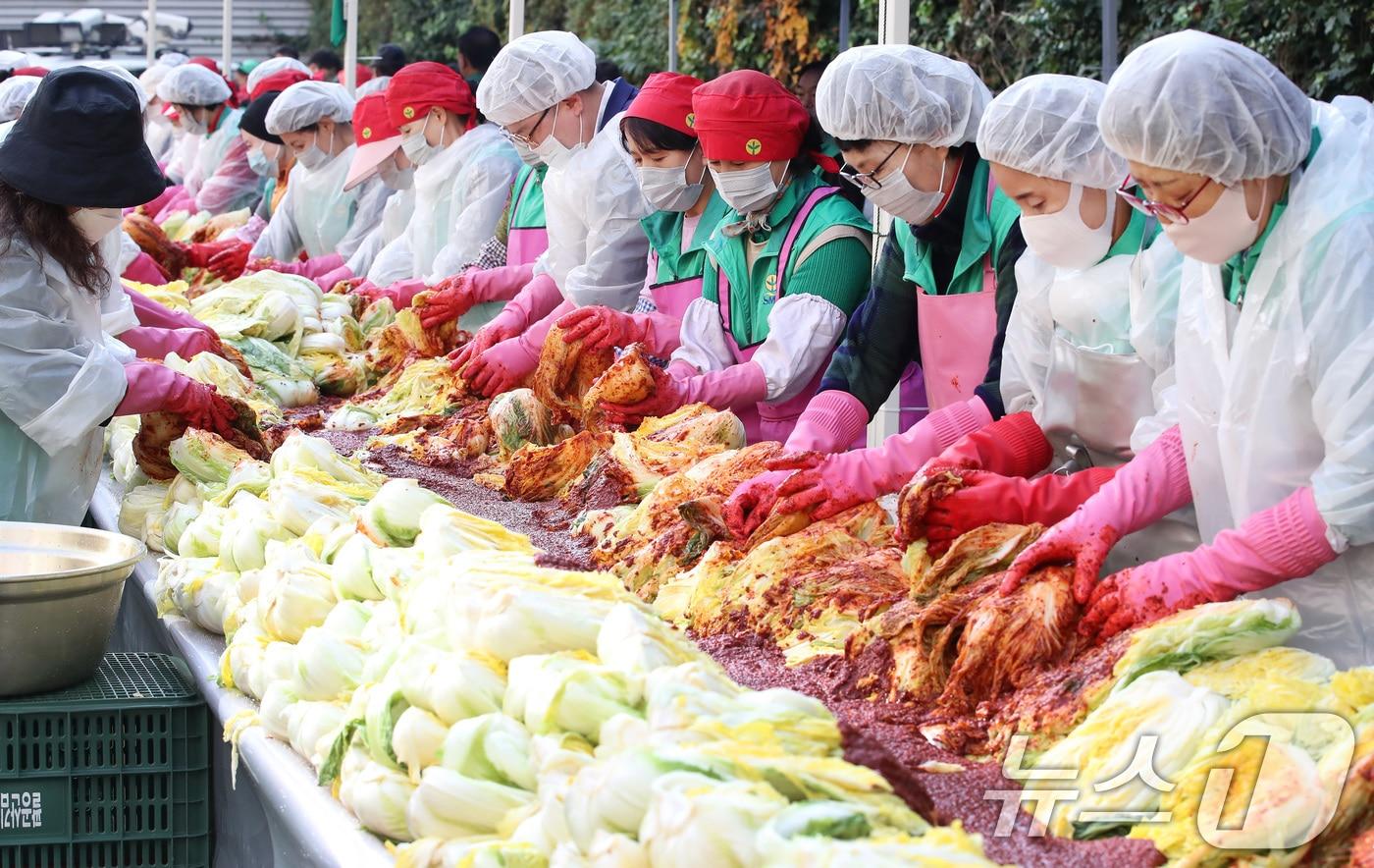 본문 이미지 - '2024 수성구새마을회 사랑의 김장 담그기' 행사. 2024.11.12 ⓒ 뉴스1 공정식 기자