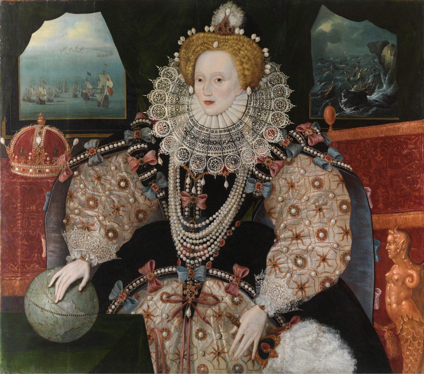 본문 이미지 - 엘리자베스 1세. (출처: Royal Museums Greenwich, 회화(1588), Wikimedia Commons, Public domain)
