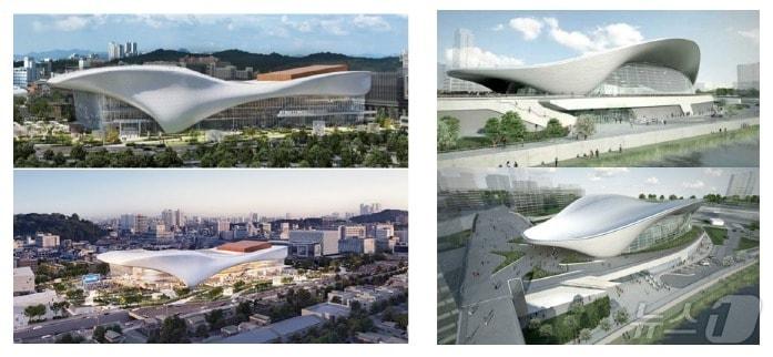 본문 이미지 - 전주컨벤션센터(사진 왼쪽)와 외국 유명 건축가의 작품(오른쪽) 사진.(최서연 의원 제공)/뉴스1