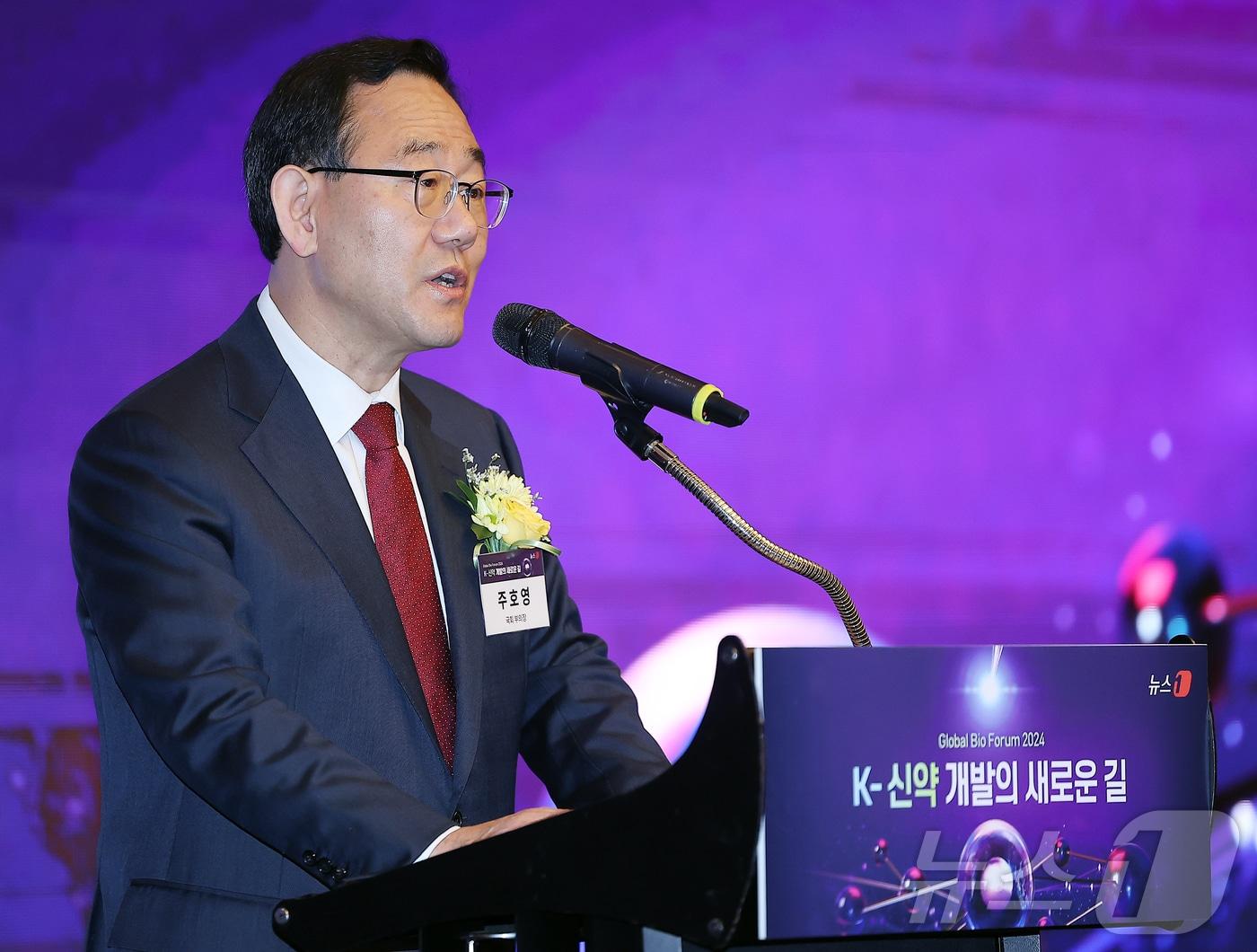 본문 이미지 - 주호영 국회부의장이 지난해 11월21일 오전 서울 영등포구 여의도 콘래드 서울 파크볼룸에서 &#39;K-신약 개발의 길&#39;을 주제로 열린 &#39;뉴스1 글로벌바이오포럼&#40;GBF&#41; 2024&#39;에 참석해 축사를 하고 있다. &#40;사진은 기사 내용과 무관함&#41; 2024.11.21/뉴스1 ⓒ News1 김진환 기자