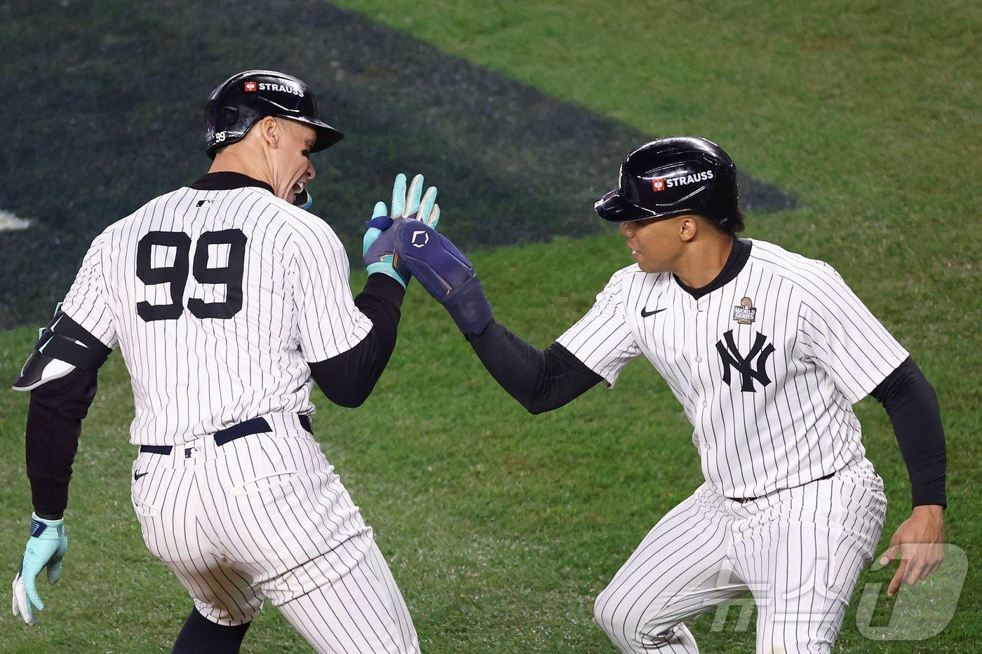 애런 저지(왼쪽)와 후안 소토는 내년에도 양키스에서 뛸 수 있을까. ⓒ AFP=뉴스1