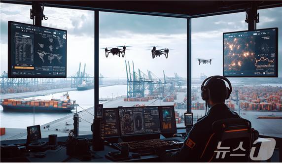 본문 이미지 - 인공지능(AI)을 활용해 그려본 미래 스마트 항만(해양수산부 제공)