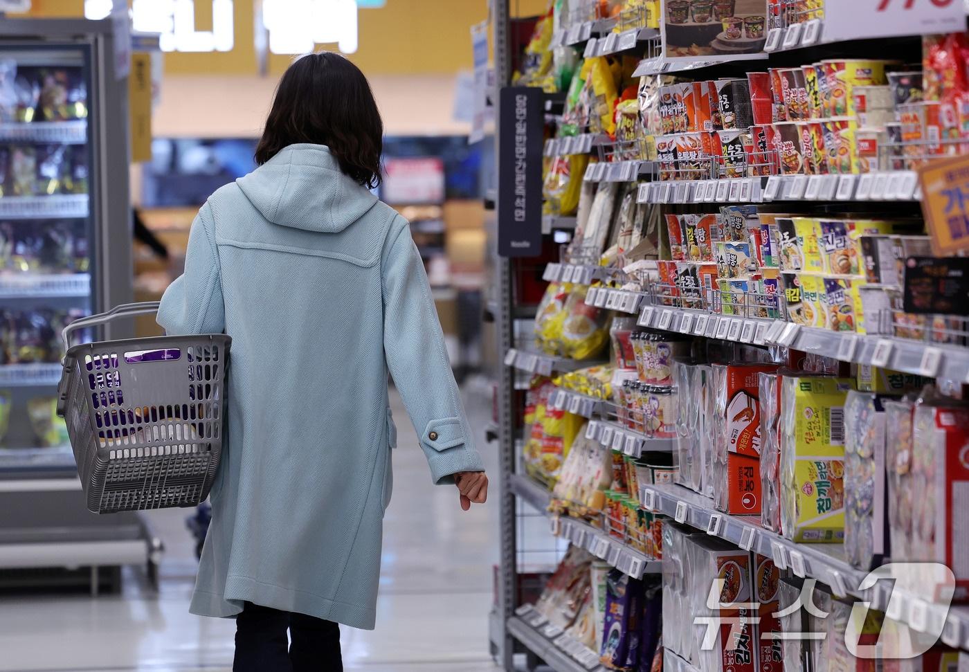 28일 서울의 한 대형마트에서 시민이 장을 보고 있는 모습. 2024.11.28/뉴스1 ⓒ News1 박지혜 기자