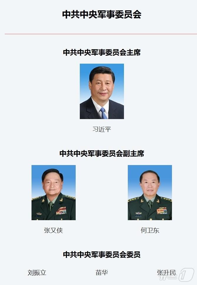 본문 이미지 - 중국 국방부 중앙군사위원회 명단. (사진출처=중국 국방부 홈페이지)