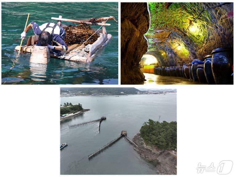 본문 이미지 - 위쪽 왼쪽부터 시계방향으로 강릉창경바리어업, 광천토굴새우젓가공업, 삼천포죽방렴어업(해양수산부 제공)