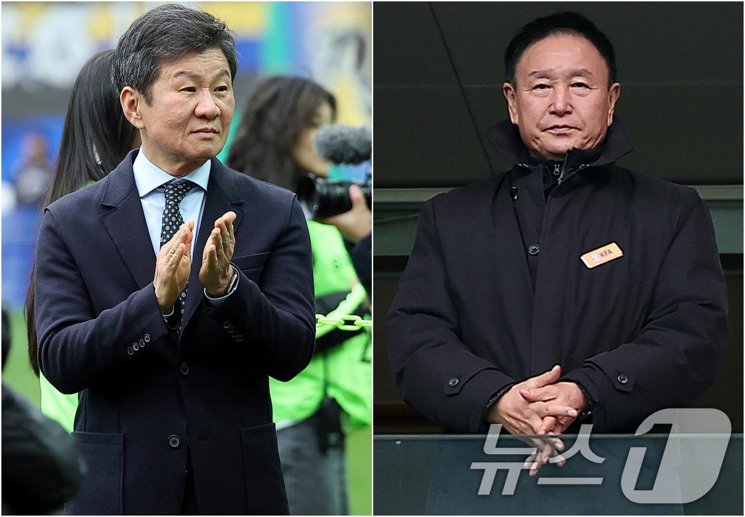 본문 이미지 - 정몽규 대한축구협회장과 허정무 허정무 전 대전하나시티즌 이사장/뉴스1 ⓒ News1 김진환 기자