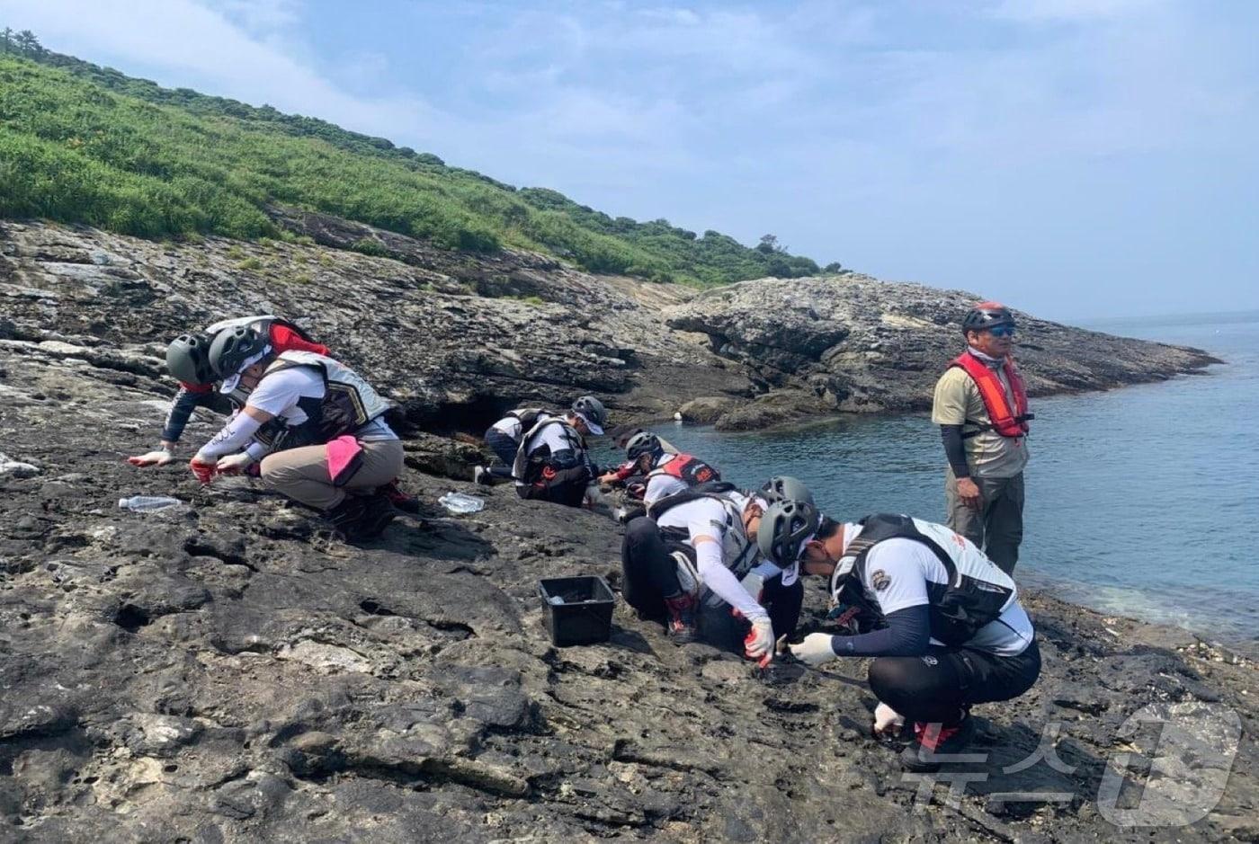다도해해상국립공원 여서도의 민·관 합동 갯바위 천공 복원 현장(환경부 제공) ⓒ 뉴스1