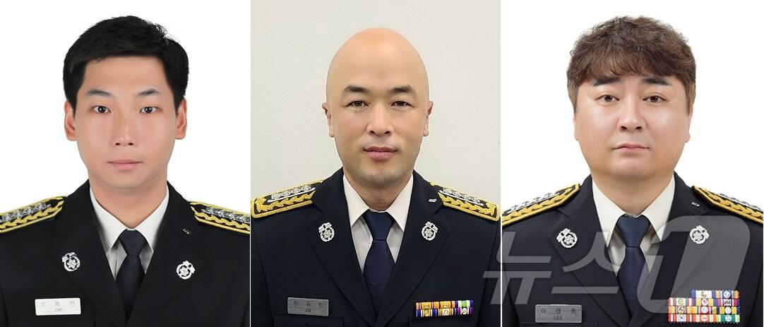 본문 이미지 - 오동진, 안유진, 이경희 소방관(왼쪽부터)/뉴스1