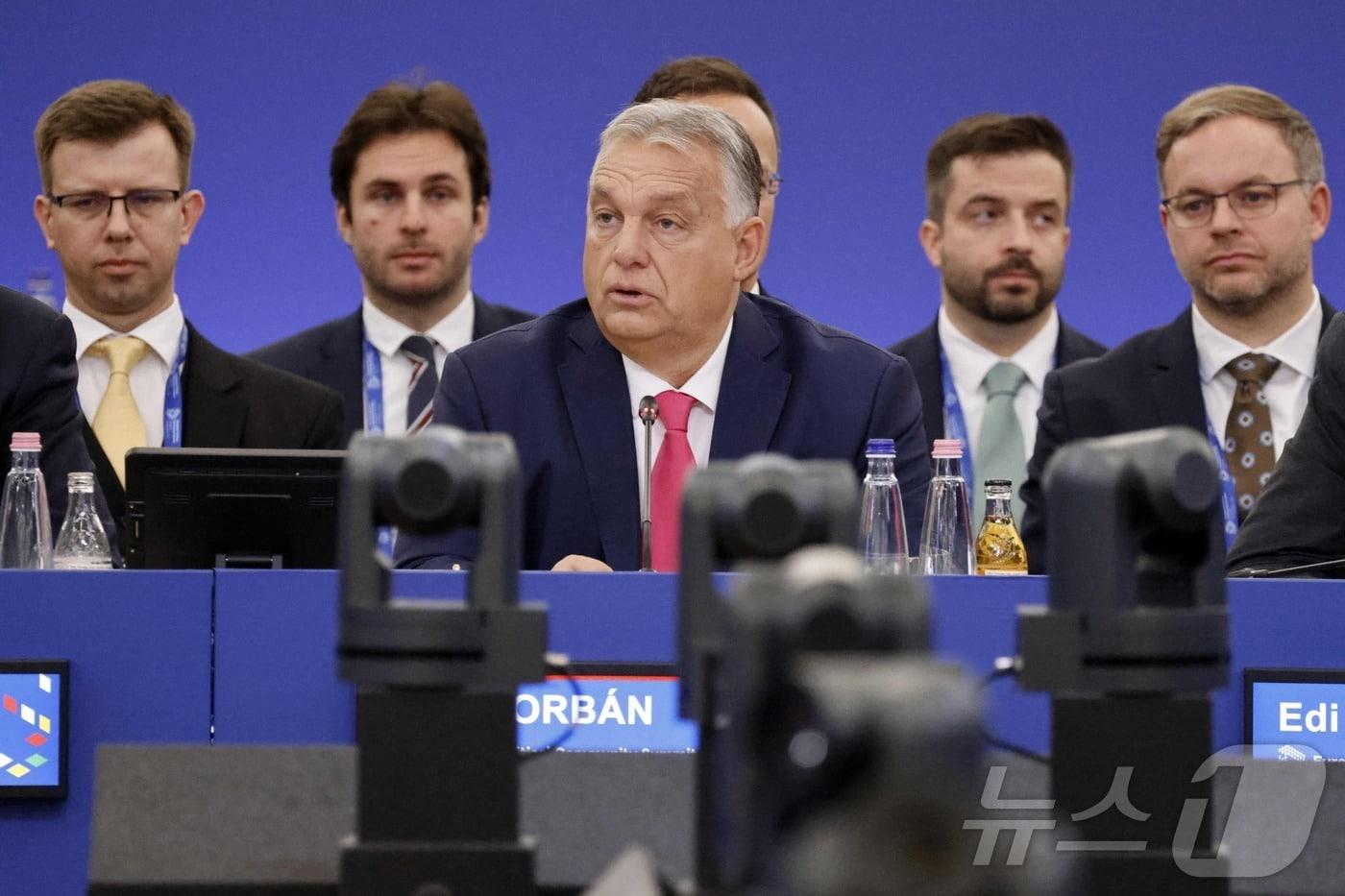 빅토르 오르반 헝가리 총리가 지난해 11월 7일&#40;현지시간&#41; 헝가리 부다페스트에서 열린 제5회 유럽정치공동체&#40;EPC&#41; 정상회의에서 개회 연설을 하고 있다. 2024.11.07. ⓒ AFP=뉴스1 ⓒ News1 김성식 기자