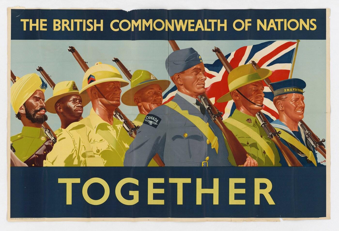 영연방. (출처: Artist: Lucas. Printed By: J. Weiner, U.S. National Archives and Records Administration, 포스터(1942), Wikimedia Commons, Public domain)