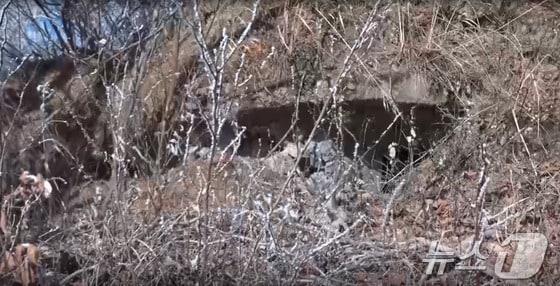 본문 이미지 - 북한 '파괴 GP'에서 발견된 총안구 추정 콘크리트 구조물.(유용원 의원실 제공)