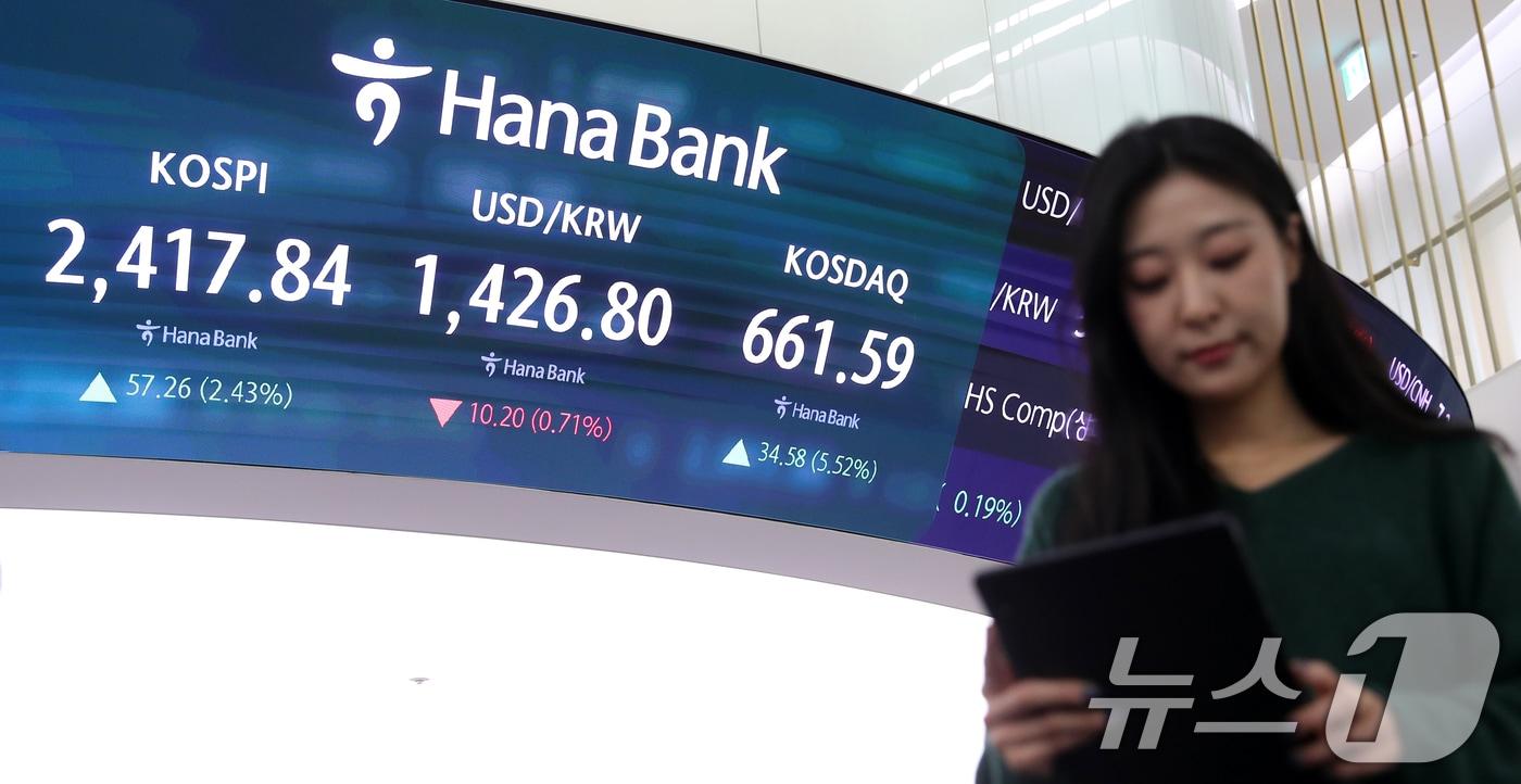 서울 중구 하나은행 본점 딜링룸./뉴스1 ⓒ News1 이승배 기자