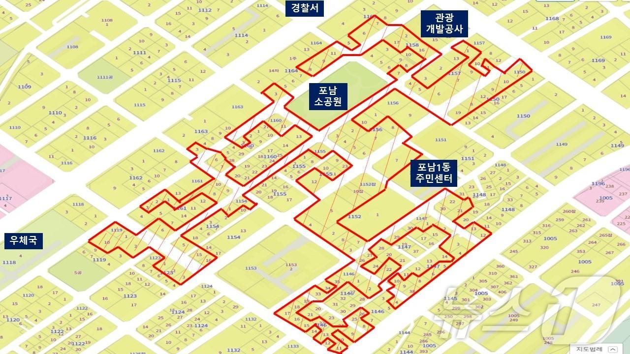 본문 이미지 - 강원 강릉 첫 골목형상점가로 지정된 포남 용마거리 구역도.(강릉시 제공) 2024.12.10/뉴스1