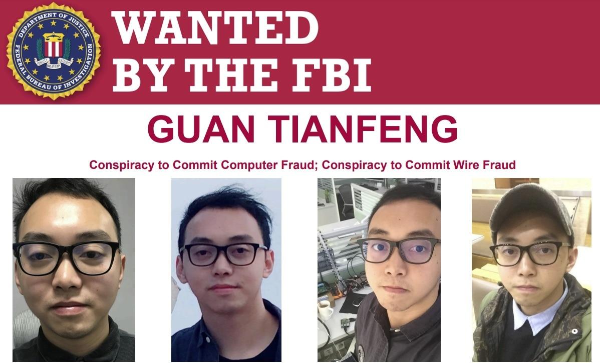 본문 이미지 - 미국 연방수사국&#40;FBI&#41;의 관톈펑 수배 포스터. &#40;사진은 FBI 홈페이지에 공개된 포스터 갈무리&#41;