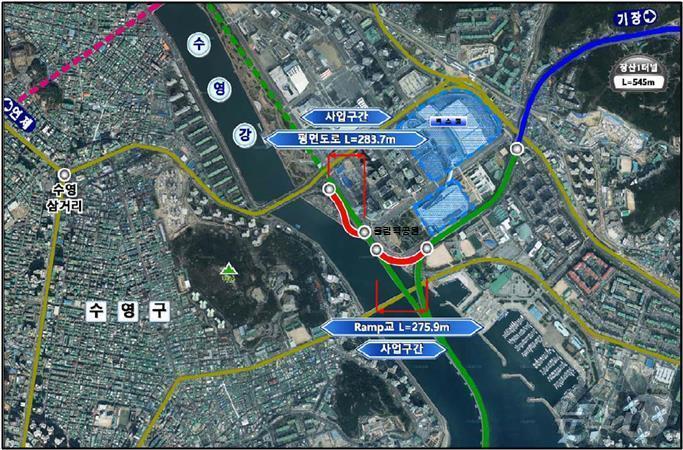 본문 이미지 - 광안대교 연결공사 사업 위치도(부산시청 제공)