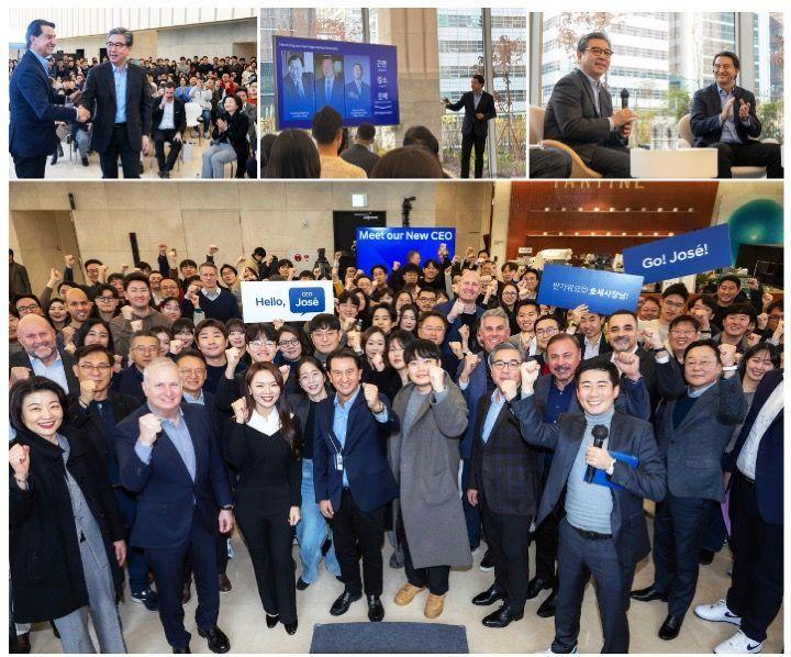 본문 이미지 -  호세 무뇨스 현대차 사장은 지난 11일 서울 강남대로 현대차 사옥에서 최고경영자(CEO) 선임 이후 본사 직원들과 첫 타운홀 미팅을 가졌다.(무뇨스 사장 SNS)