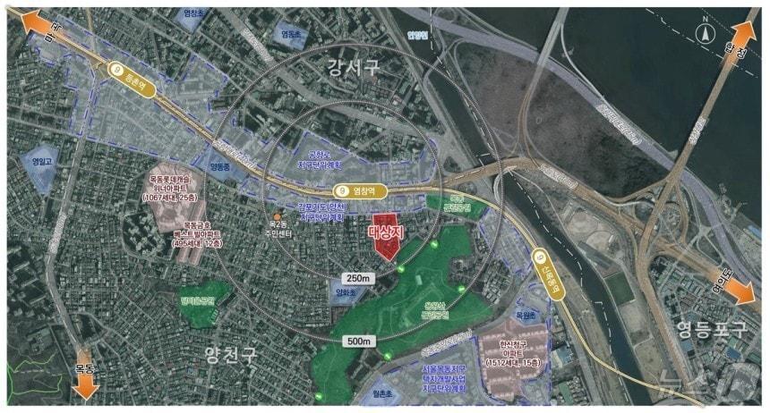 본문 이미지 -  양천구 목동 523번지 일대 위치도(양천구 제공)