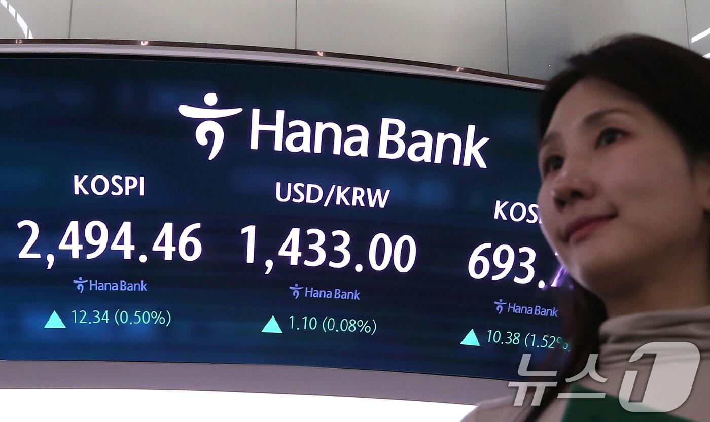 본문 이미지 - 윤석열 대통령 탄핵소추안 표결을 하루 앞둔 13일 오후 서울 중구 하나은행 본점 딜링룸 전광판. 2024.12.13/뉴스1 ⓒ News1 권현진 기자