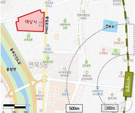 본문 이미지 - 면목동 일대 재개발 후보지 선정구역.(서울시 제공)