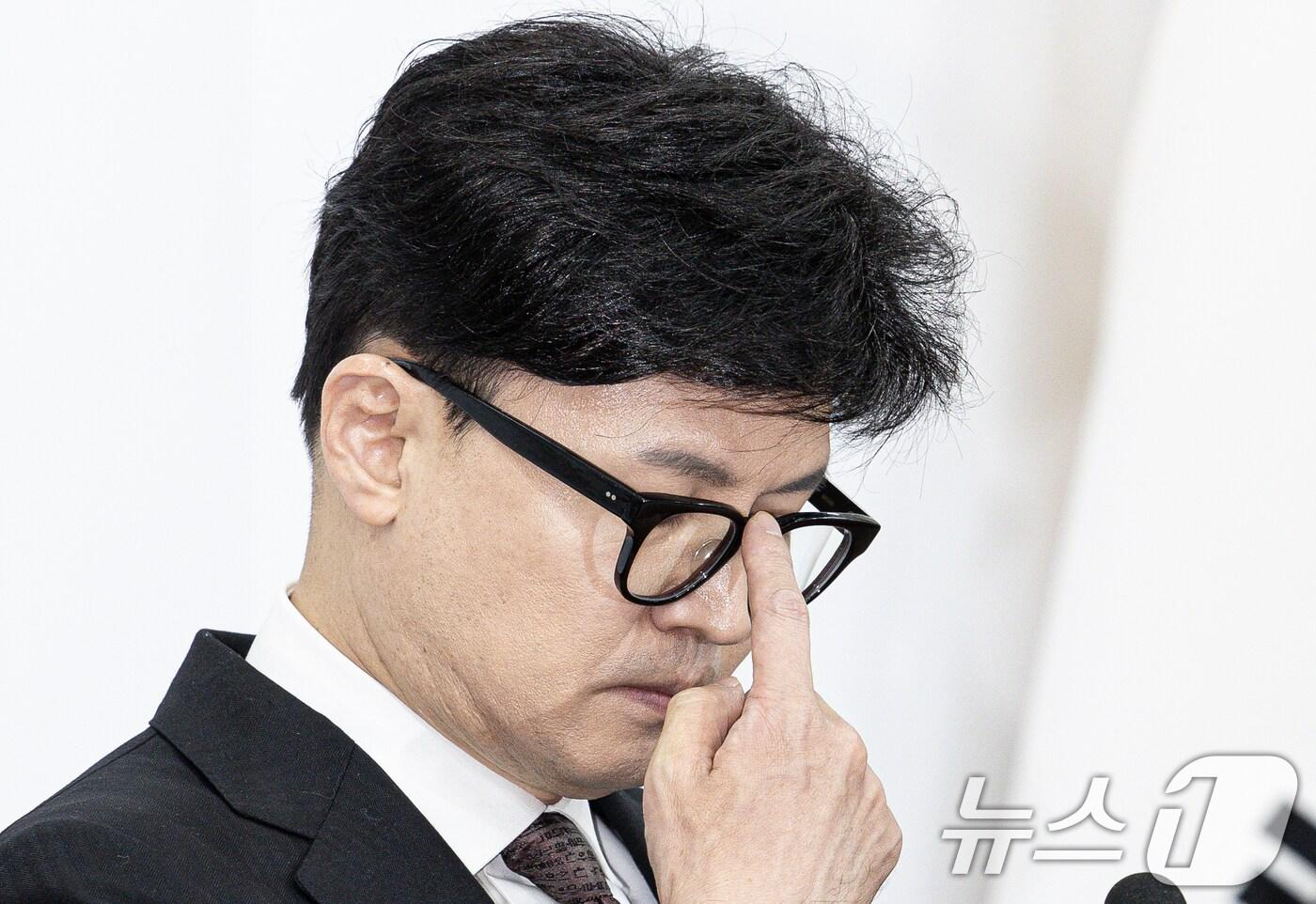 한동훈 국민의힘 대표가 지난 12월 16일 오전 서울 여의도 국회에서 당대표직 사퇴 발표 기자회견을 하고 있는 모습. 2024.12.16/뉴스1 ⓒ News1 이재명 기자