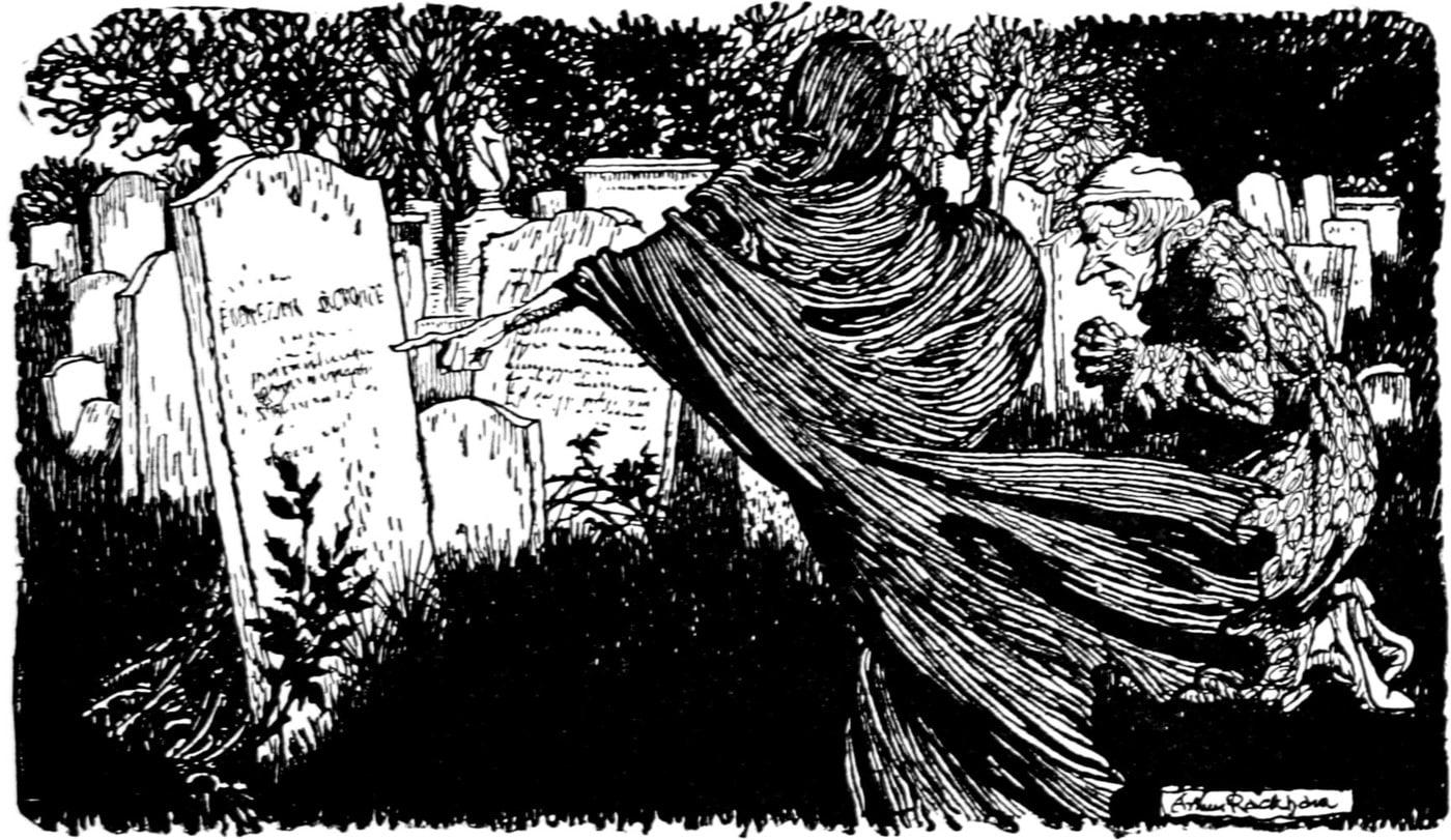 본문 이미지 - '크리스마스 캐럴'의 한 장면. (출처: Rackham, 삽화(1915), Public domain, via Wikimedia Commons)