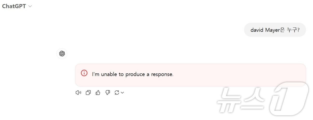 본문 이미지 - 챗GPT에서 &#39;david mayer&#39;를 질문했을 때 나타나는 오류 ⓒ 뉴스1