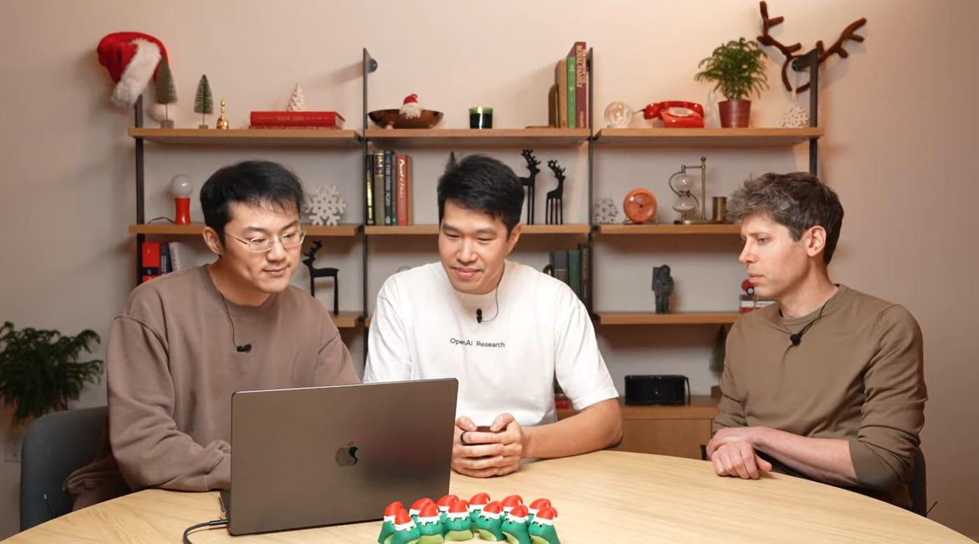 오픈AI 유튜브에서 샘 알트먼 오픈AI 대표(오른쪽)와 개발자들이 초고성능 추론 AI 모델 'o3'와 소형 모델 'o3 미니'를 공개했다. (오픈AI 유튜브 화면 갈무리)