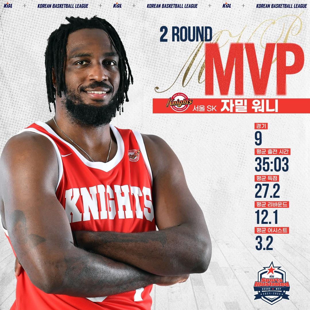 본문 이미지 - 서울 SK 자밀 워니가 2라운드 MVP로 선정됐다.(KBL 제공)
