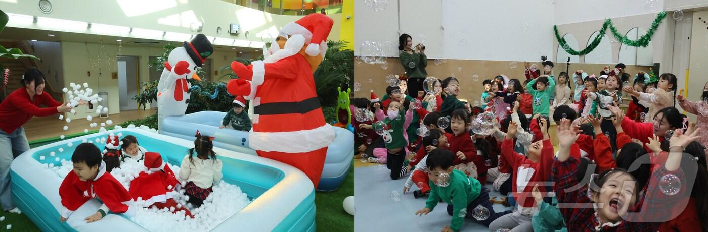 본문 이미지 - 포스코 포항제철소는 24일 크리스마스를 맞아 직장어린이집인 지곡과 동촌어린이집에서 특별한 이벤트를 진행했다.  사진 왼쪽은 동촌어린이집 모습.(포스코 포항제철소 제공) 2024.12.24/뉴스1 